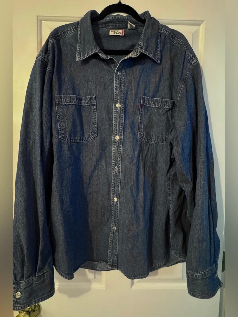 Levi's Blue Denim 100% Cotton Button Up Shirt Metal Buttons XXL EUC